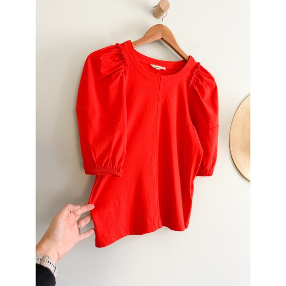 Madewell | NWT Puff-Sleeve Tee in Bright Flame Red | Sz XXS - Picture 3 of 9
